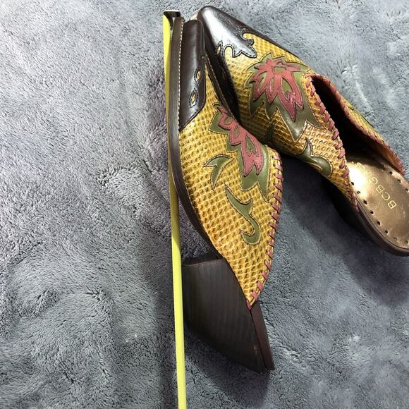 Y2K Women's 6.5B/36 BCBGirls Western Cowboy Boots Slip-On Mules Inlaid leather - Picture 8 of 10